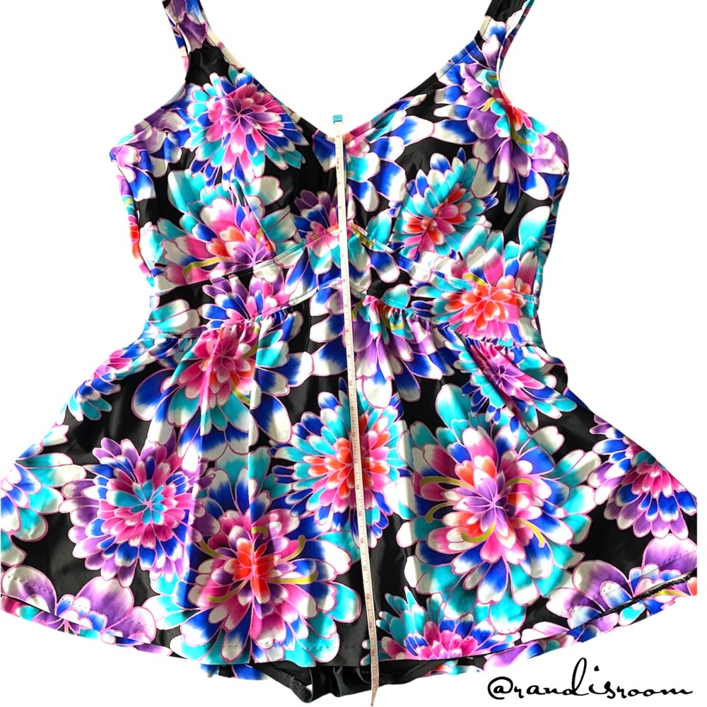 EUC Maxine of Hollywood Women’s Mum’s the Word Empire One-Piece Swim Dress SZ 12 - Picture 13 of 16